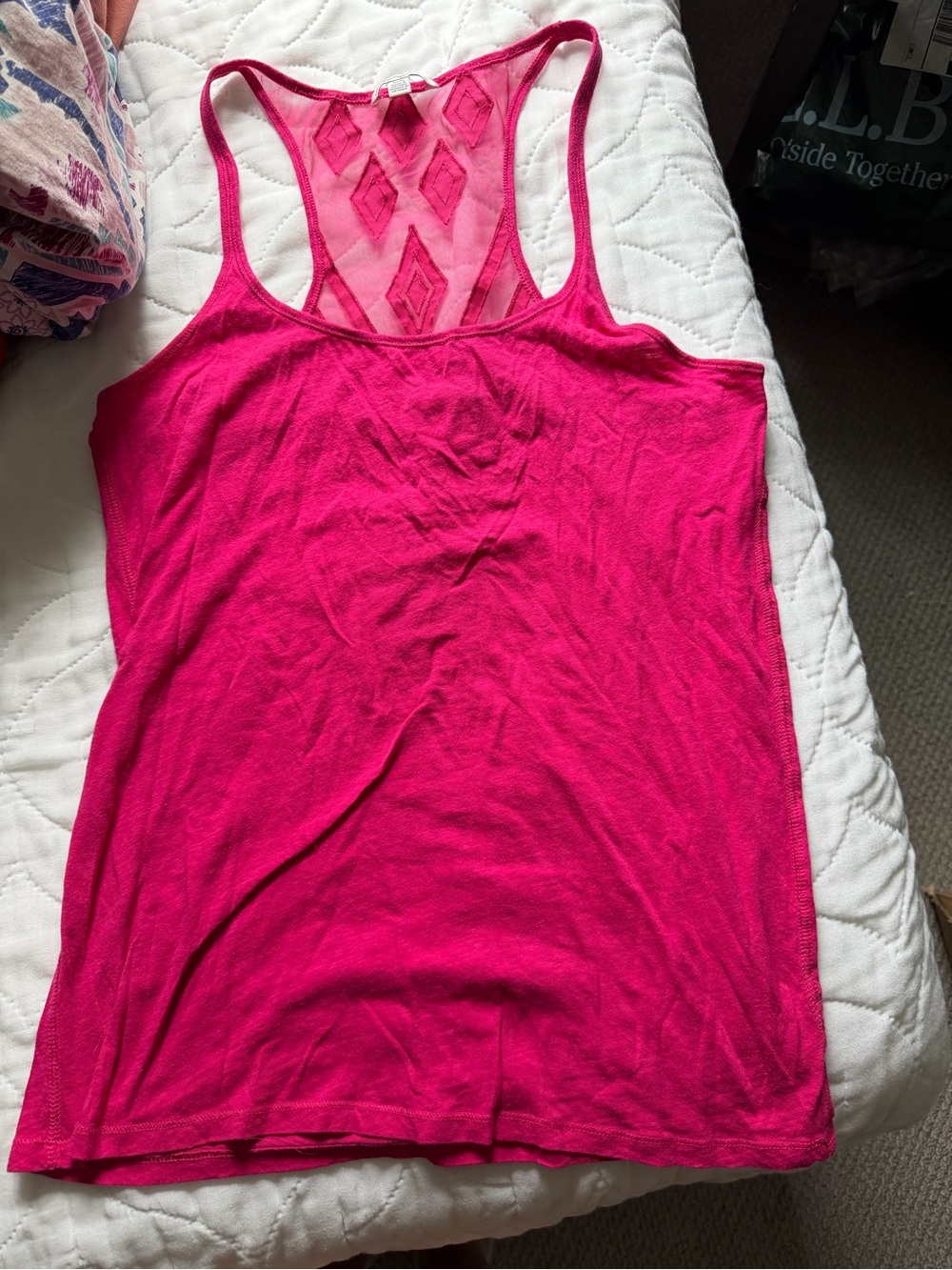 American Eagle Outfitters Hot Pink Racerback Tank with Diamond Lace Back